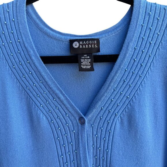 Maggie Barnes Womens Blue Button-Front Knit Beaded Long Sleeve Cardigan Sweater - Picture 3 of 9